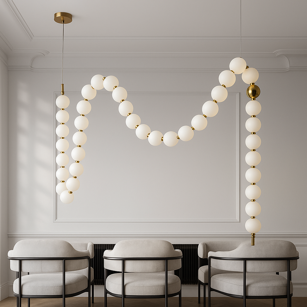 Підвісна люстра з білими перлинами L-400 cm Led 54W White Pearls 251018-100006376