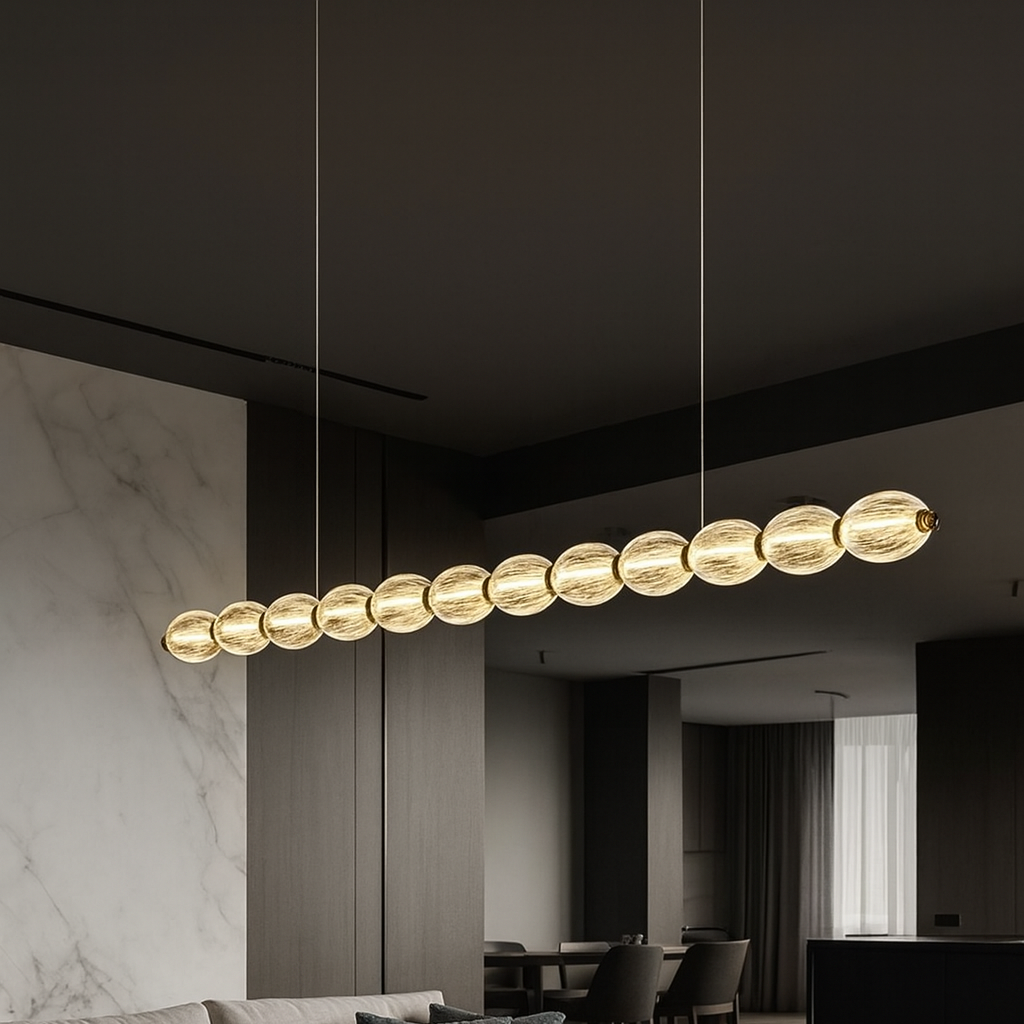 Підвісна видовжена люстра з прозорими перлинами L-120 cm Led 16W White Pearls 251018-100006379