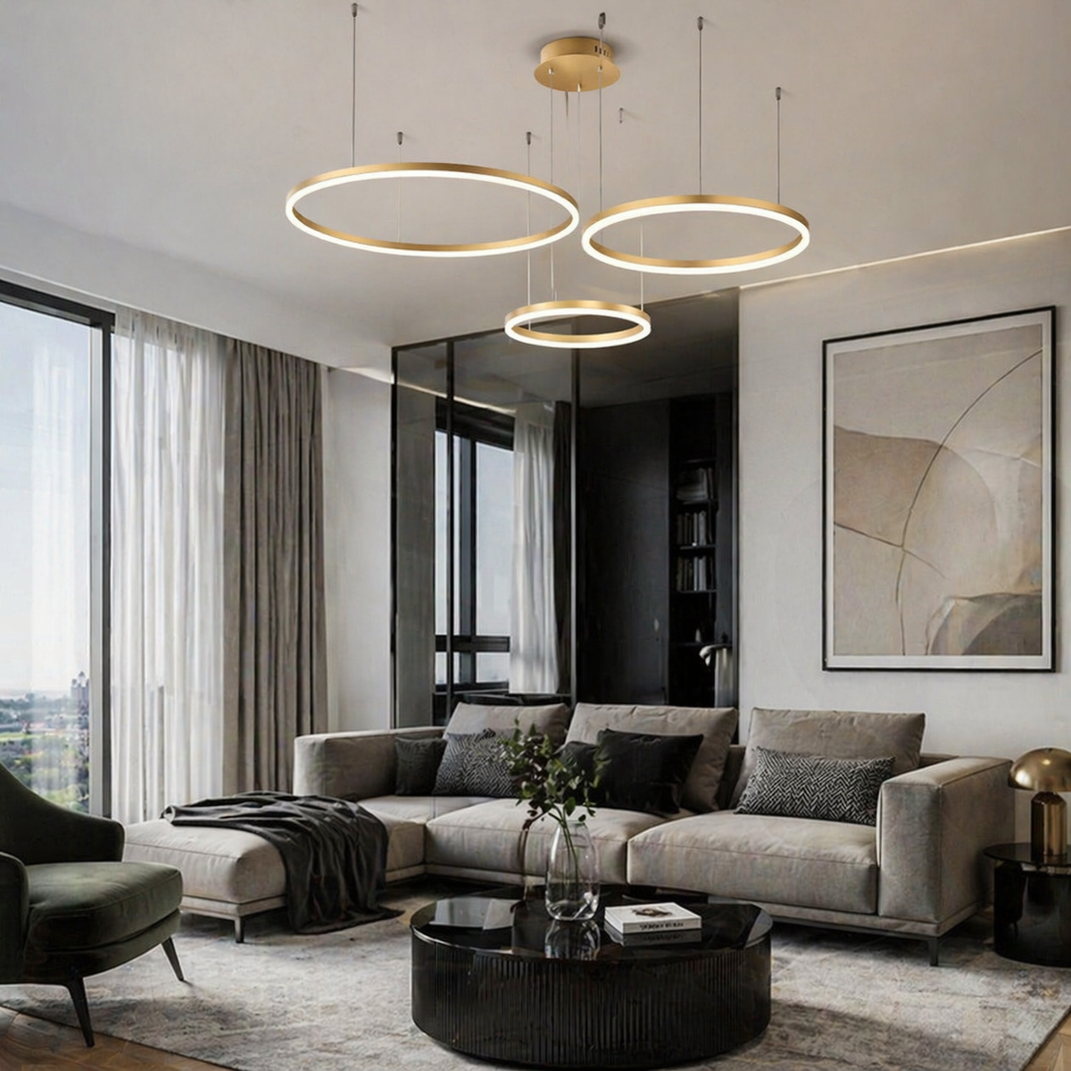 Підвісна люстра золота 3000K-6000K D-40+50+60 cm Led 120W / D-40+60+80 cm Led 130W GoldKukho Circle 240419-100003223