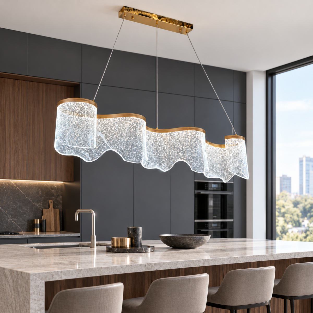 Підвісна люстра золота L-120 cm Led 42W 3000K-6000K Gold+Coffee Aurora 260935-100008921