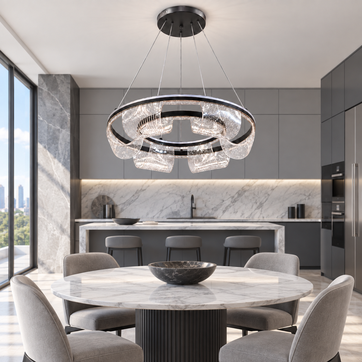 Підвісні люстри чорні D-50 cm / D-60 cm Led 3000K-6000K Black Aurora 260935-100008923