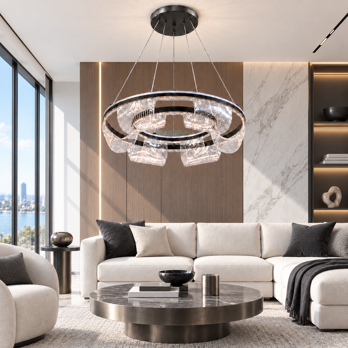 Підвісні люстри чорні D-50 cm / D-60 cm Led 3000K-6000K Black Aurora 260935-100008923