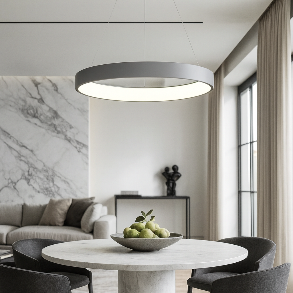 Підвісна люстра сіра кругла світлодіодна D-55 cm Led 62W Grey Strict Ring 250819-100005805