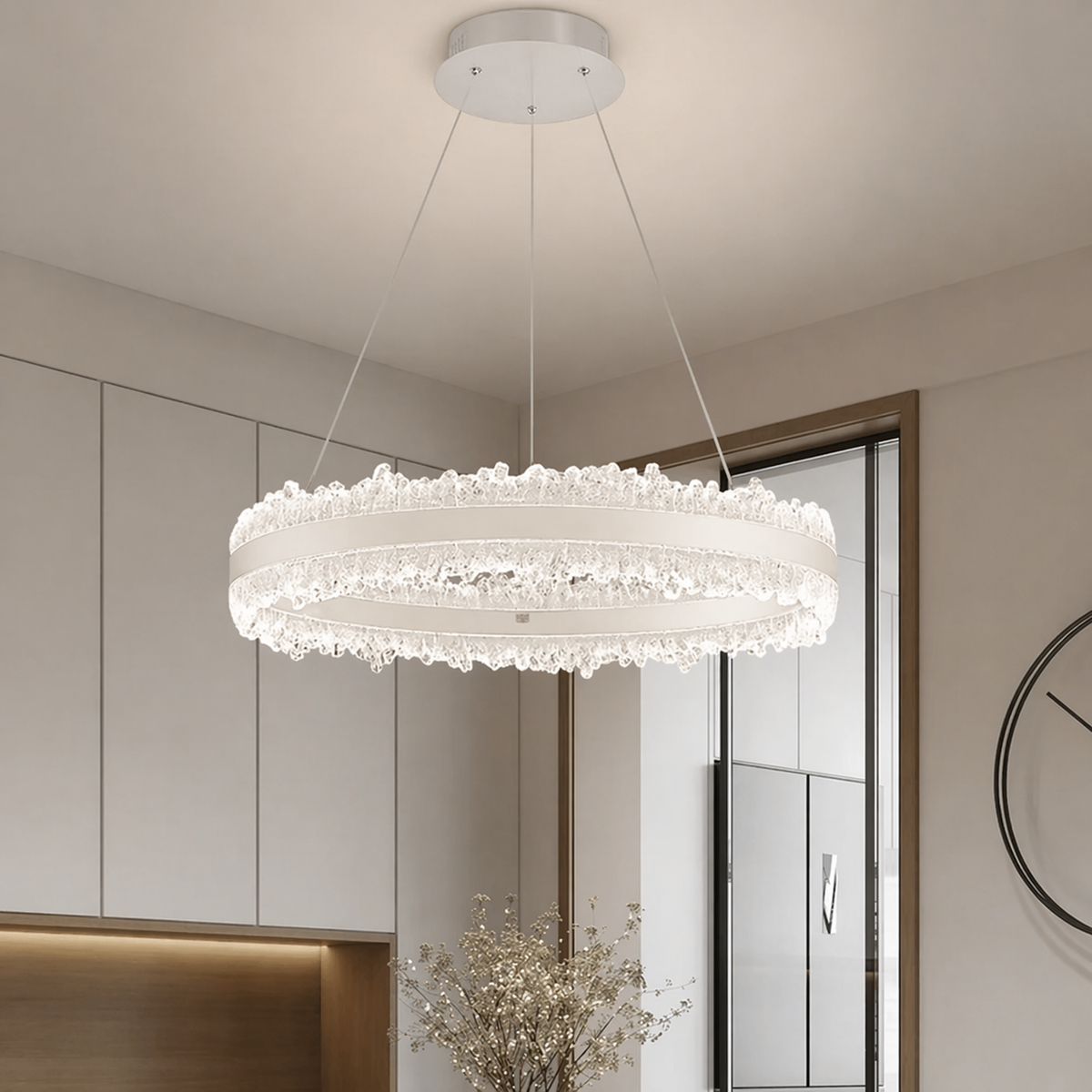 Підвісна люстра біла з пультом світлодіодна D-60 cm Led 150W White Frozen 260419-100007823