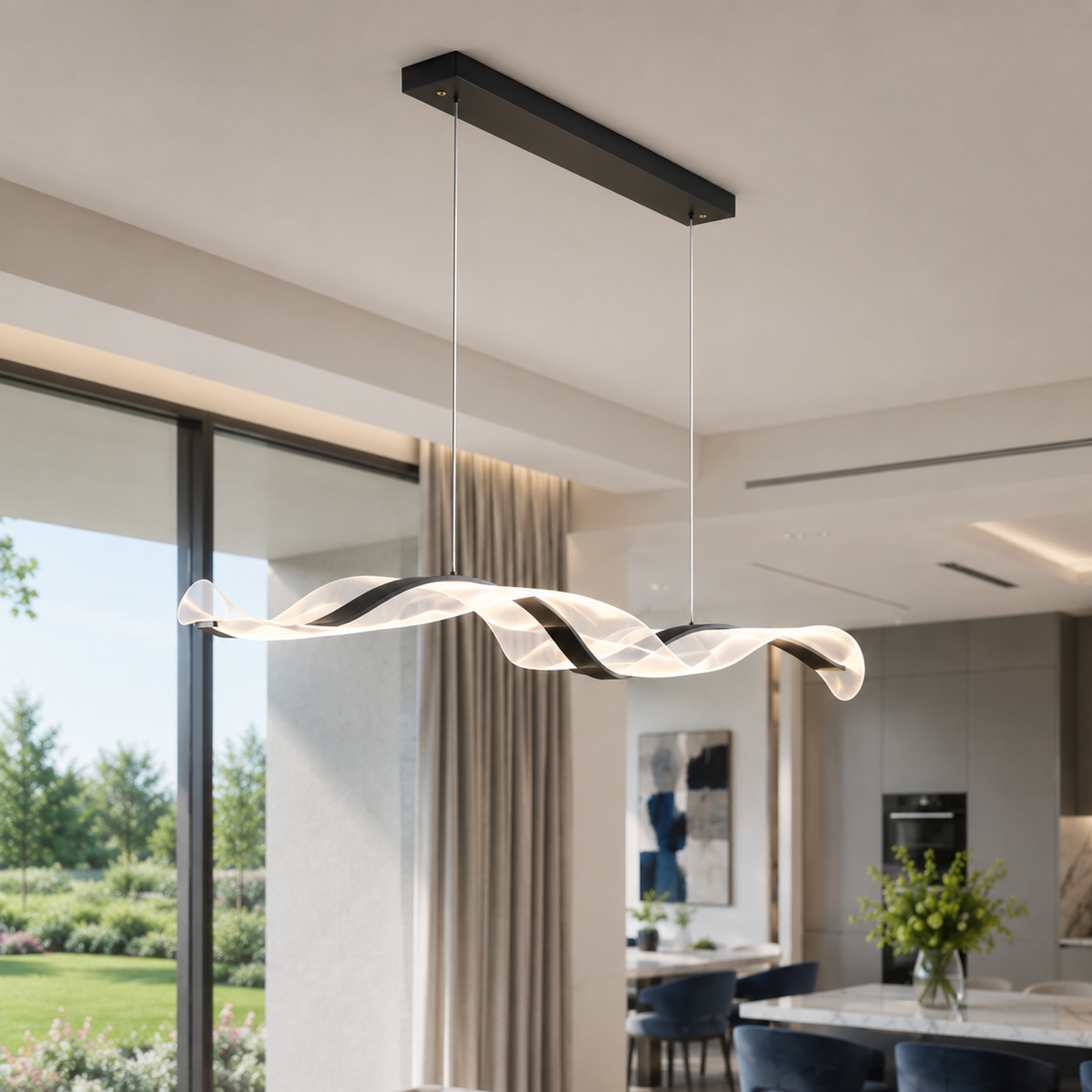 Видовжена люстра чорна L-120 cm Led 3000K-6000K Black Aurora 260688-100008164