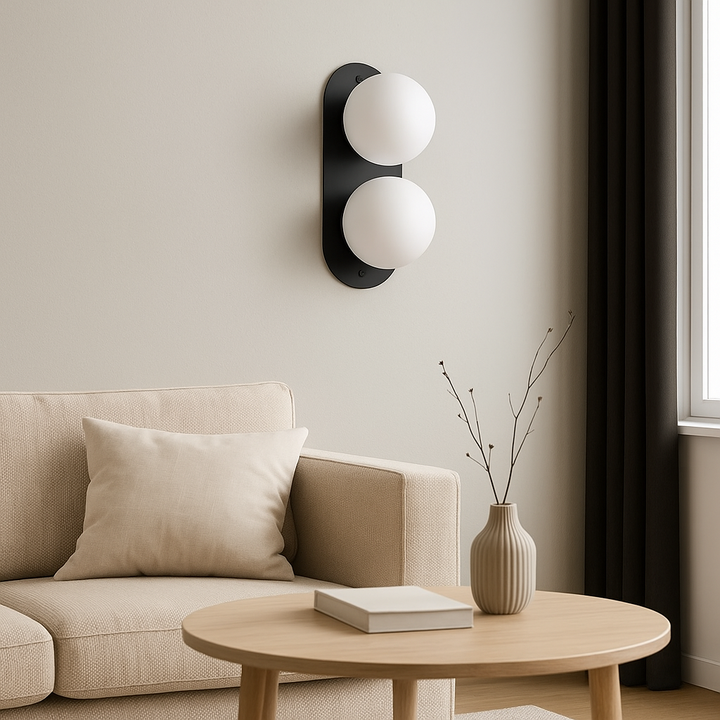 Настінне бра чорне з білими плафонами H-25 cm W-13 cm Bubble B Black+White 250672-100005308