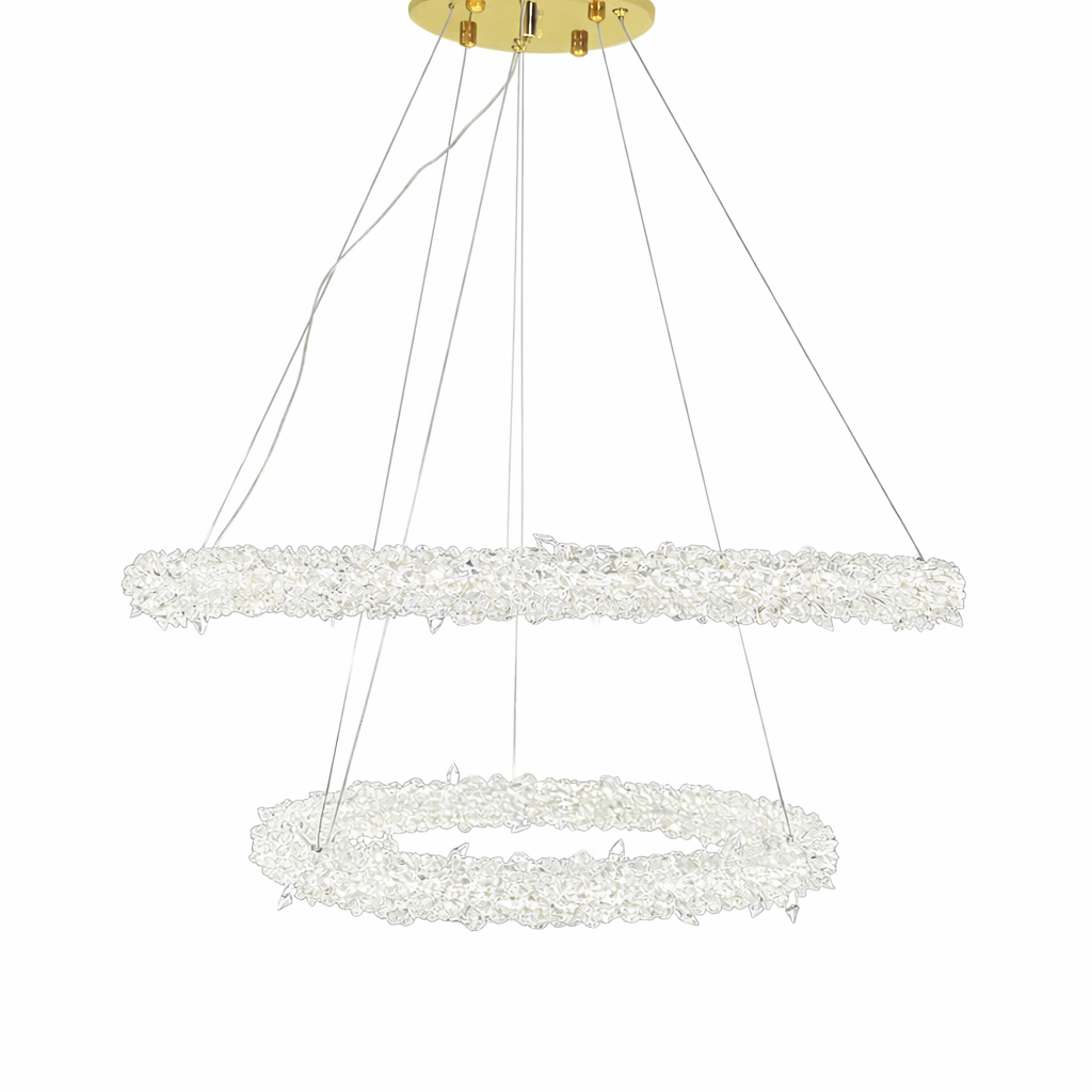 Люстри з подвійними кільцями D-40+60 / D-60+80 cm Led 4000К Gold Frost Clear Crystal 260118-100007232