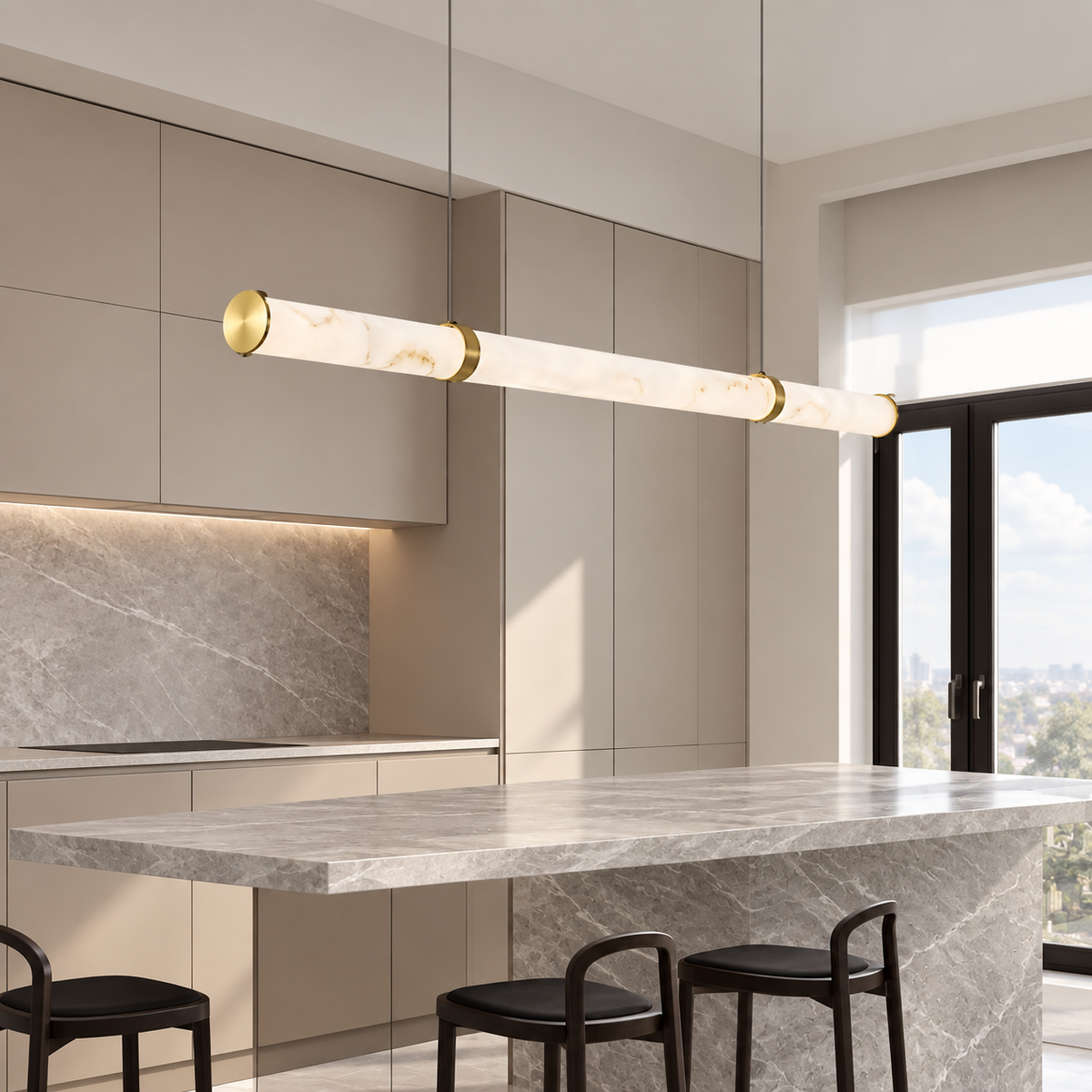 Підвісні люстри золоті L-100 cm / L-150 cm Led 3000K-6000K Gold Imitation Marble 260918-100008951