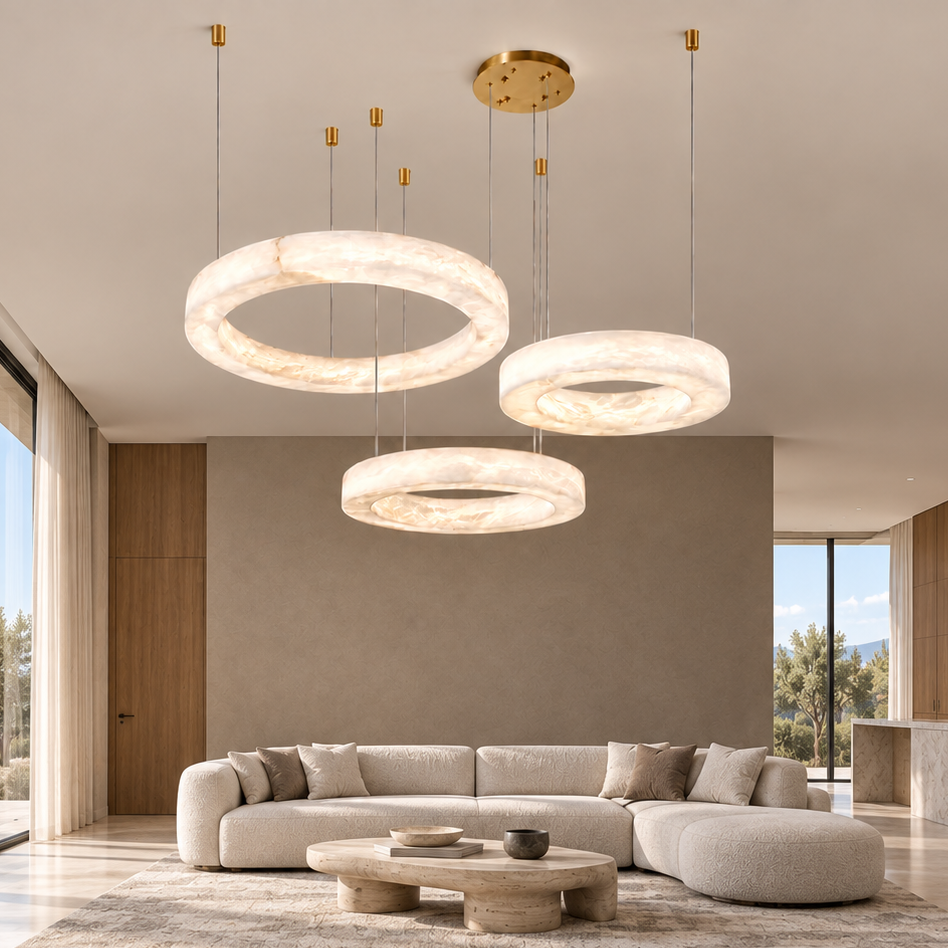 Підвісна люстра D-80+60+50 cm Led 3000К-6000К White+Gold Marble Imitation 260918-100008960