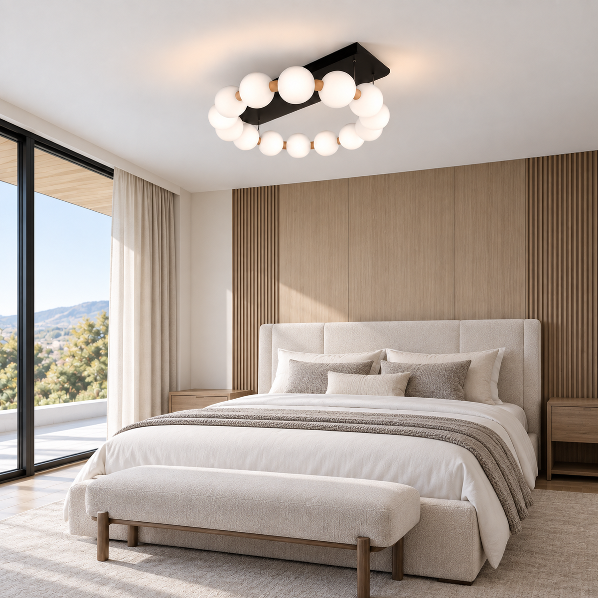 Стельові люстри D-45 cm / D-53 cm / D-61 cm Led 3000K-6000K Black+White+Wood Pearl 260918-100008961