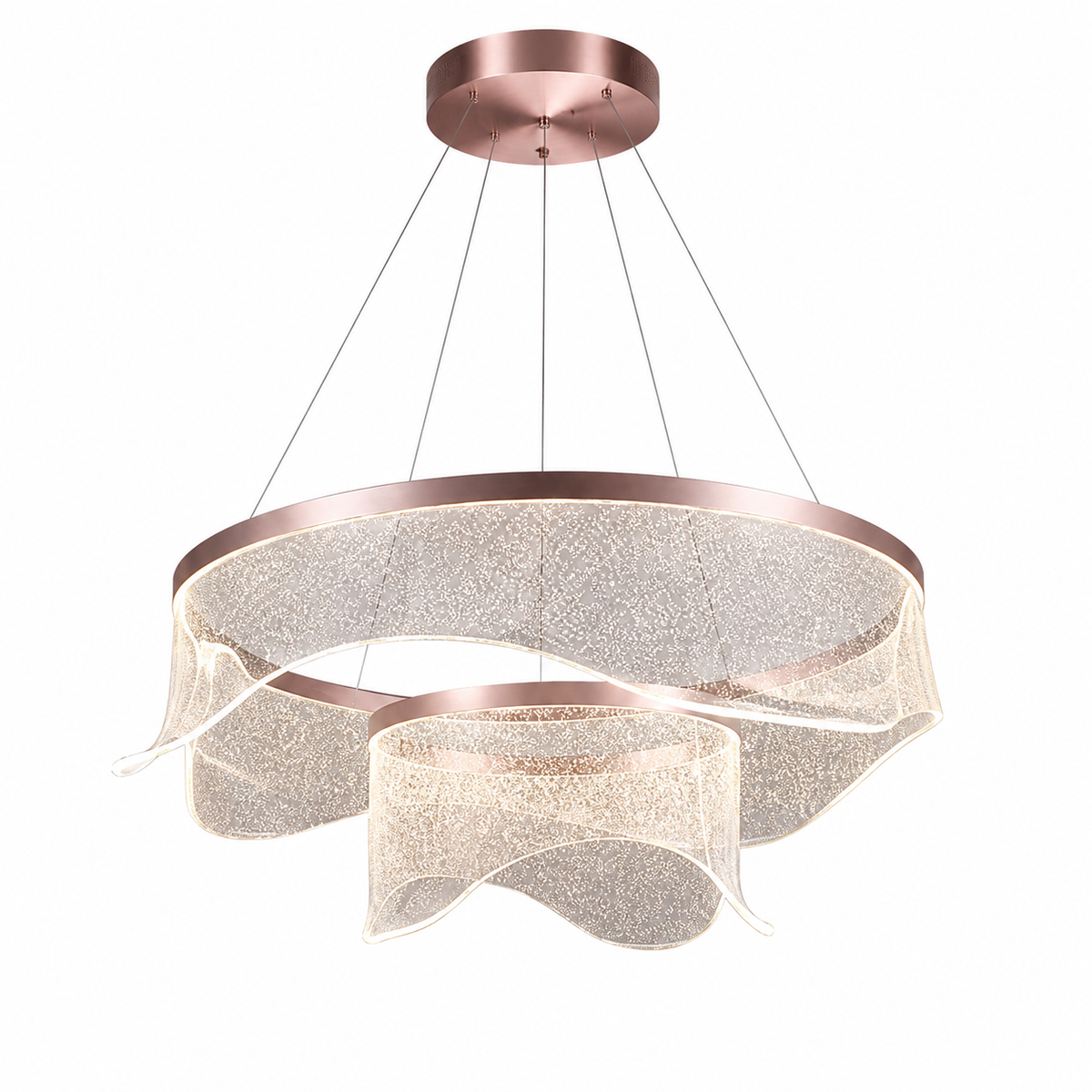 Підвісна подвійна люстра золота D-60+30 cm Led 75W 3000K-6000K Gold rose Aurora 260688-100008182
