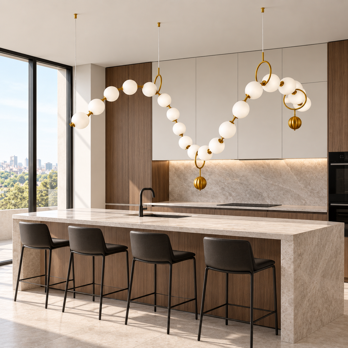 Підвісна люстра L-320 cm Led 74W 4000K White+Gold Pearls 260918-100008982