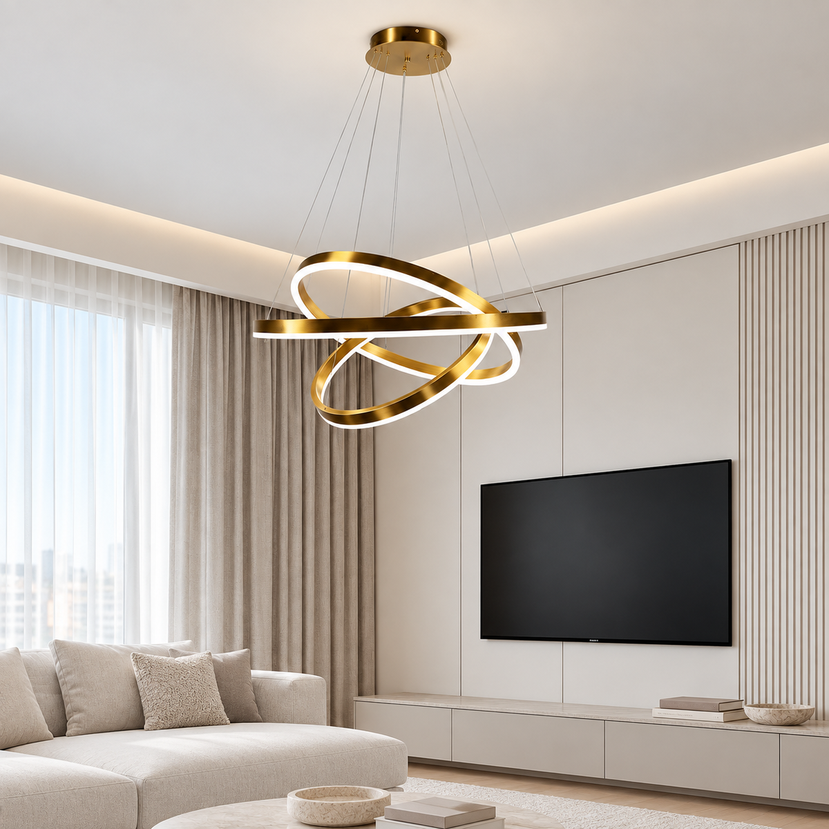 Підвісні люстри золоті D-60+50+40 cm / D-80+60+40 cm Led 3000K-6000K Gold Rings 260918-100008984