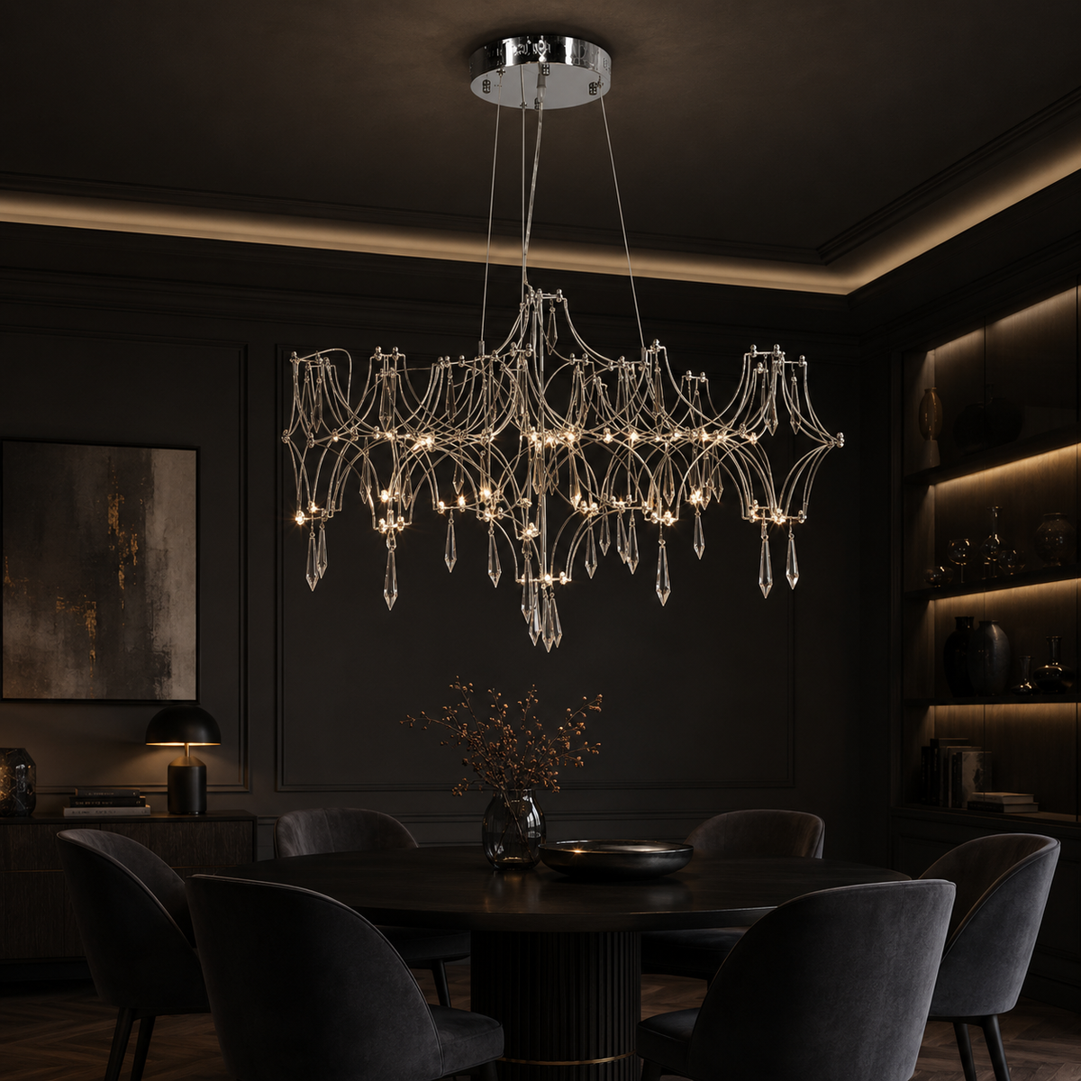 Підвісні люстри срібні D-65 cm / D-70 cm Led 3000K-6000K Chrome Rain 260118-100007243
