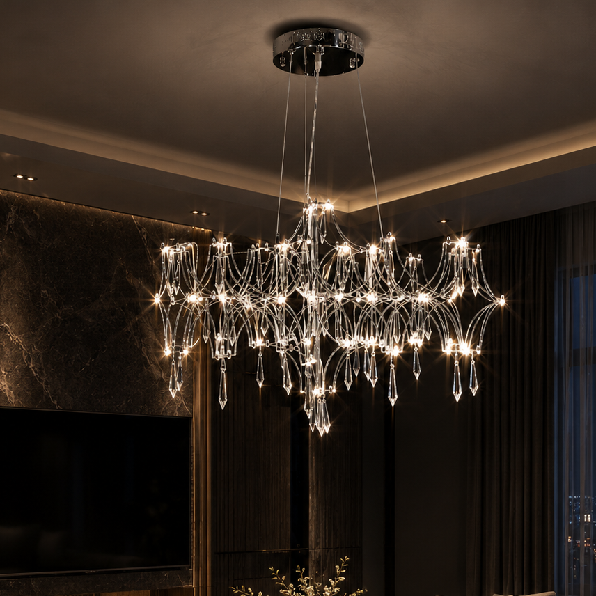 Підвісні люстри срібні D-65 cm / D-70 cm Led 3000K-6000K Chrome Rain 260118-100007243
