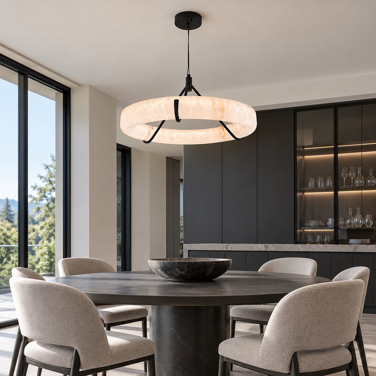 Підвісні люстри D-50 cm / D-80 cm / D-100 cm Led 3000K-6000K Black Imitation Marble 260918-100008991