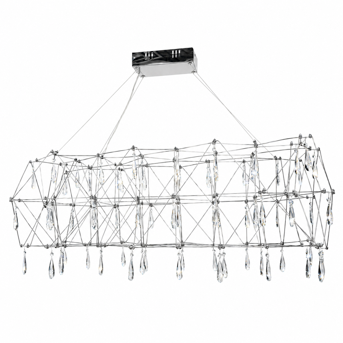 Підвісна люстра срібна з кристалами з пультом L-120 cm Led 52W 3000K-6000K Chrome Rain 260618-100008205