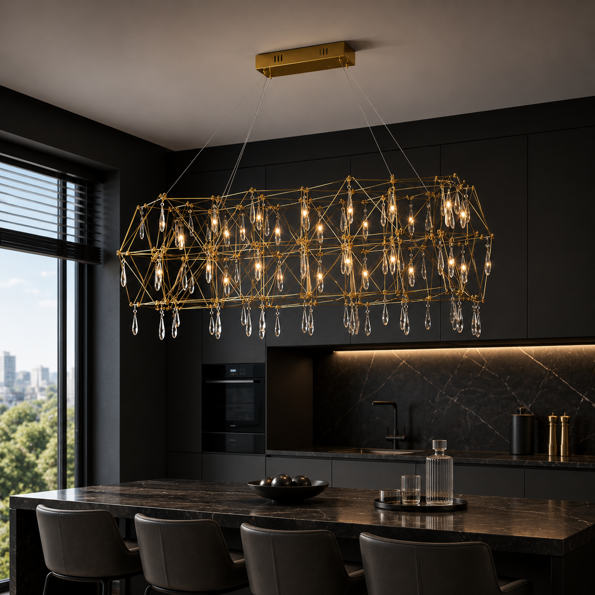 Підвісна люстра золота з кристалами з пультом L-120 cm Led 52W 3000K-6000K Gold Rain 260618-100008206
