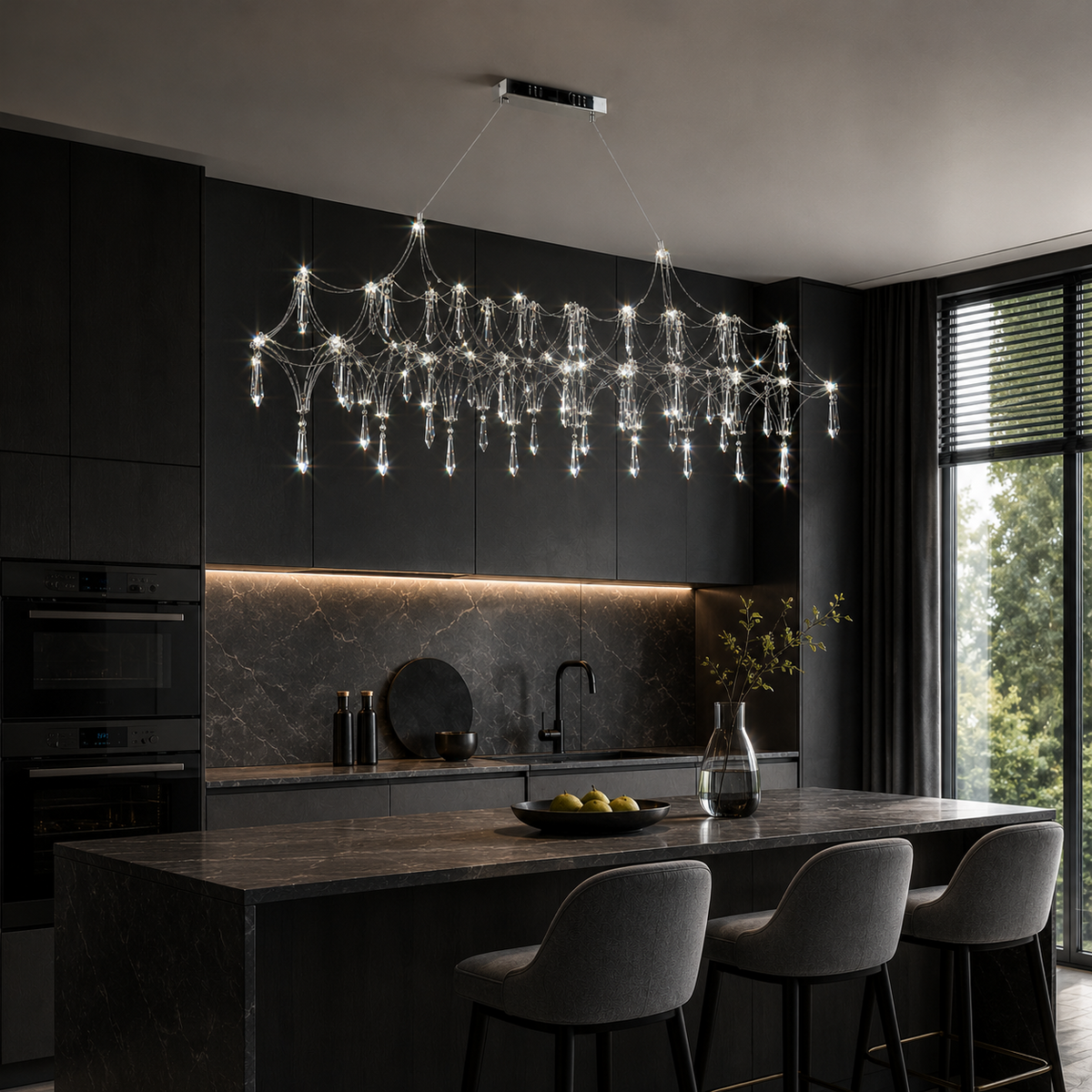 Підвісні люстри срібна з пультом L-120 cm / L-160 cm Led 3000K-6000K Chrome Rain 260618-100008208