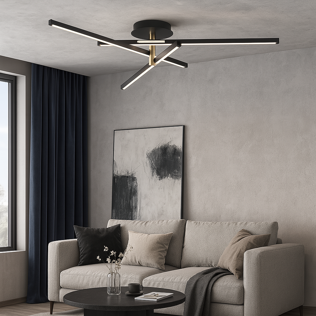 Люстра стельова геометрична чорна з золотом Led 60W 4000K Black+Gold Geometry 250660-100005353