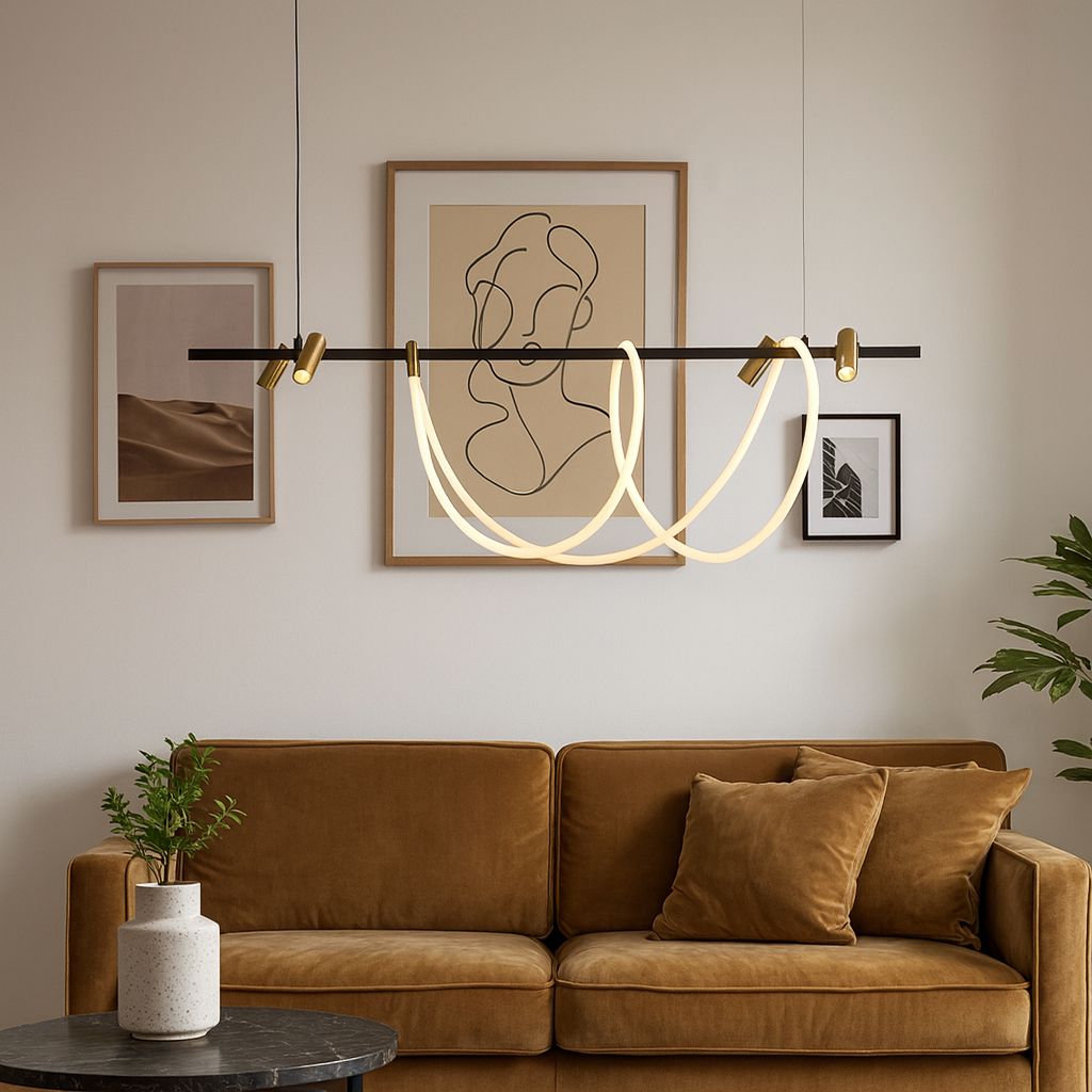 Люстра чорна підвісна з золотими спотами L-150 cm Led 60W Black+Gold Rope 250840-100005824