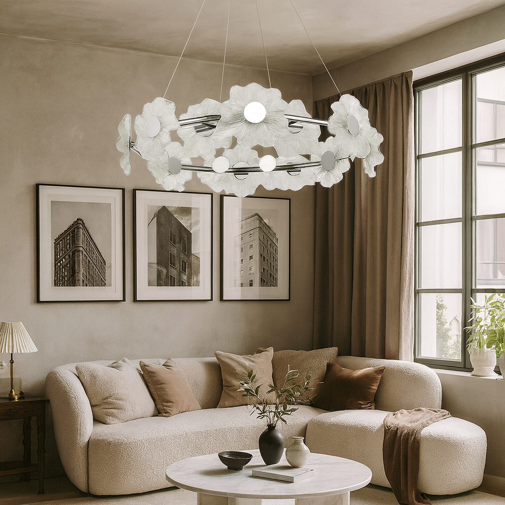 Люстри підвісні срібні з квітками D-60 cm / D-80 cm Led 20W / 22W Chrome Flowers Jelly 250831-100005831