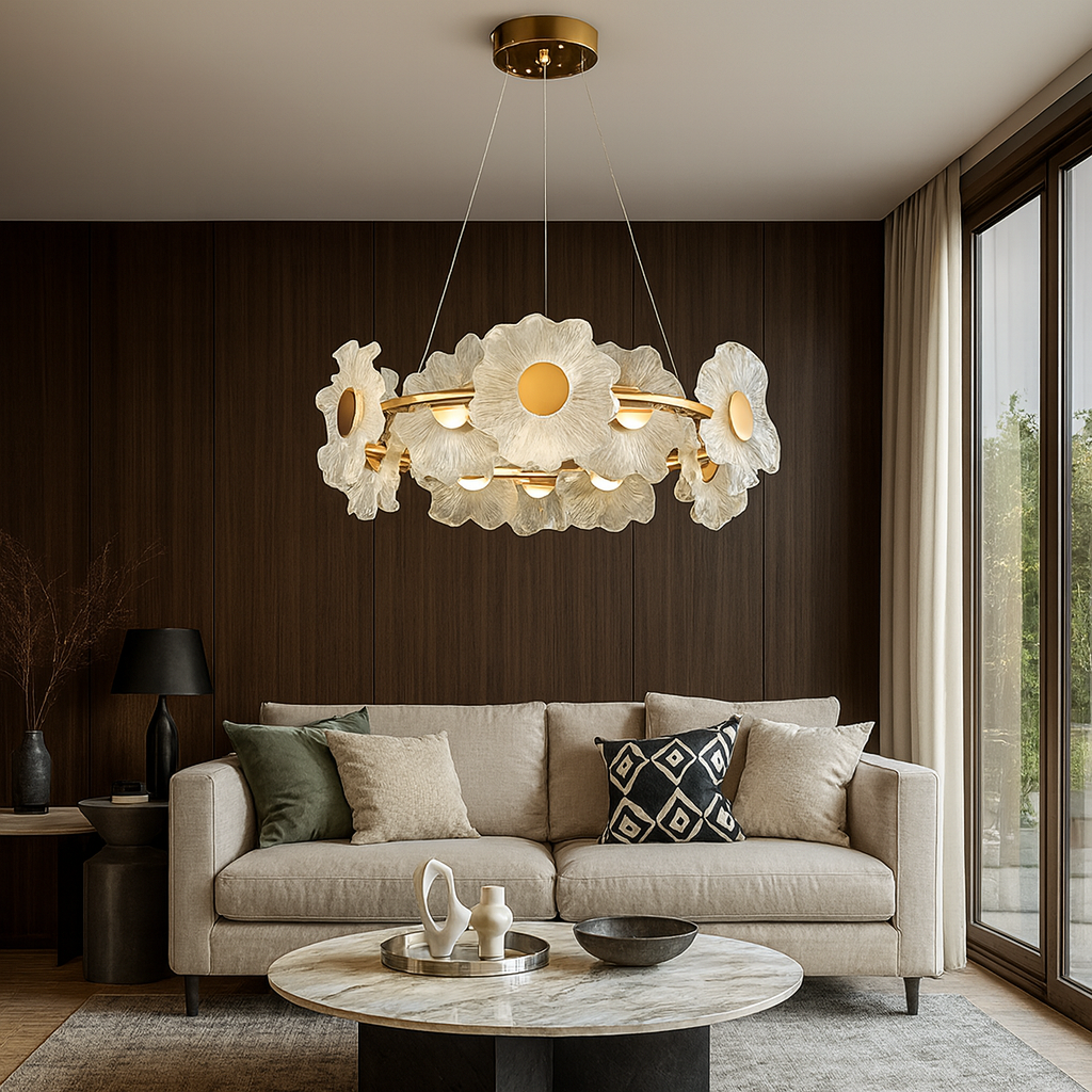 Люстри підвісні золоті з квітками D-60 cm / D-80 cm Led 20W / 22W Gold Flowers Jelly 250831-100005832