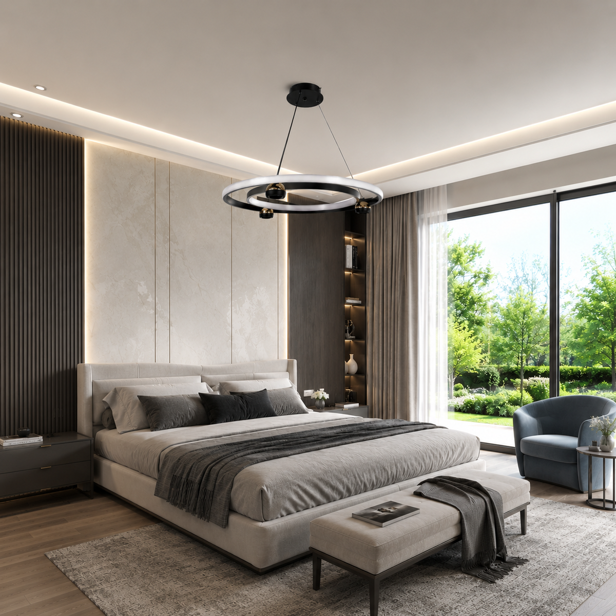 Підвісні люстри чорні D-60 cm / D-80 cm Led 3000K Black+Gold Orbit 260518-100008029