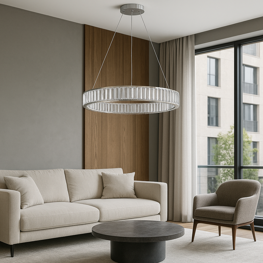 Підвісна люстра срібна кришталева D-60 cm Led 44W Silver Brass Ring Luxury 250935-100006188