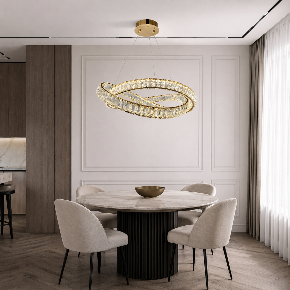 Підвісна люстра золота D-60 cm Led 90W 3000K-6000K Gold Crystal 260688-100008273