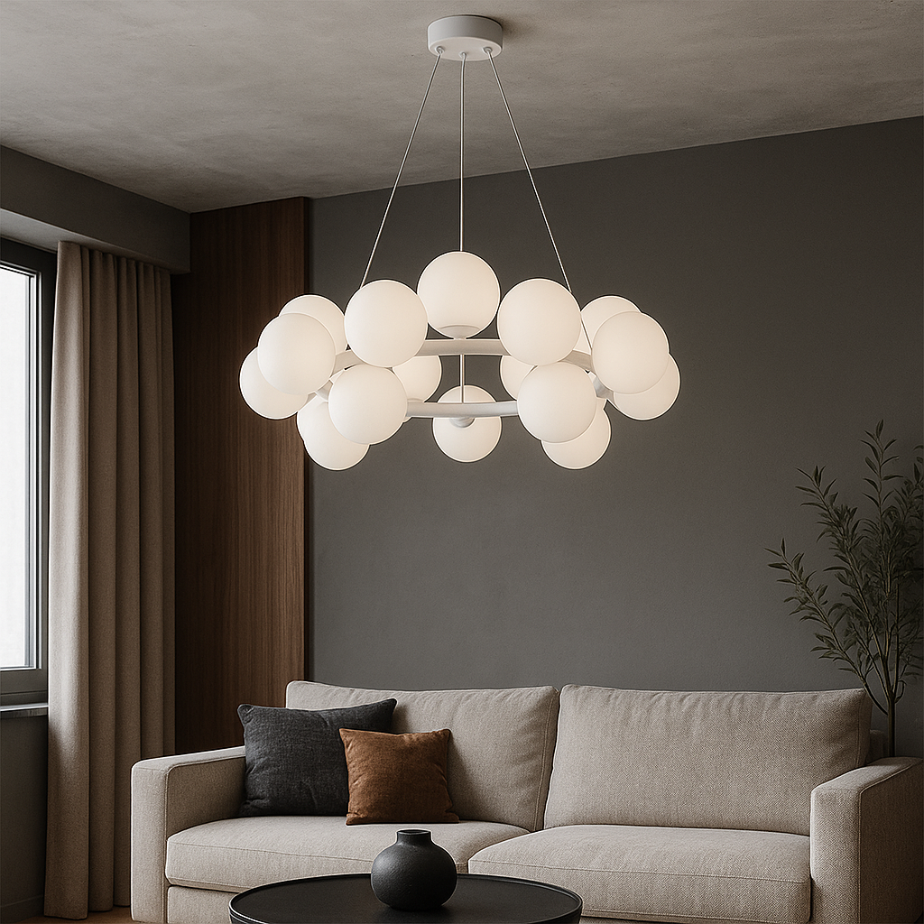 Люстра підвісна біла з білими плафонами D-70 cm G9x25 White Bubbles 251035-100006487