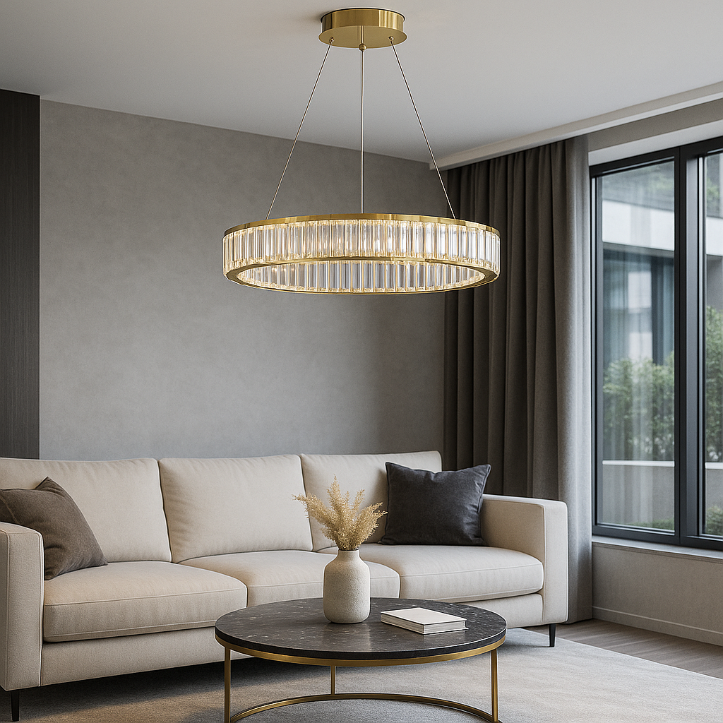 Підвісна люстра золота кришталева D-60 cm Led 44W Gold Brass Ring Luxury 250935-100002063