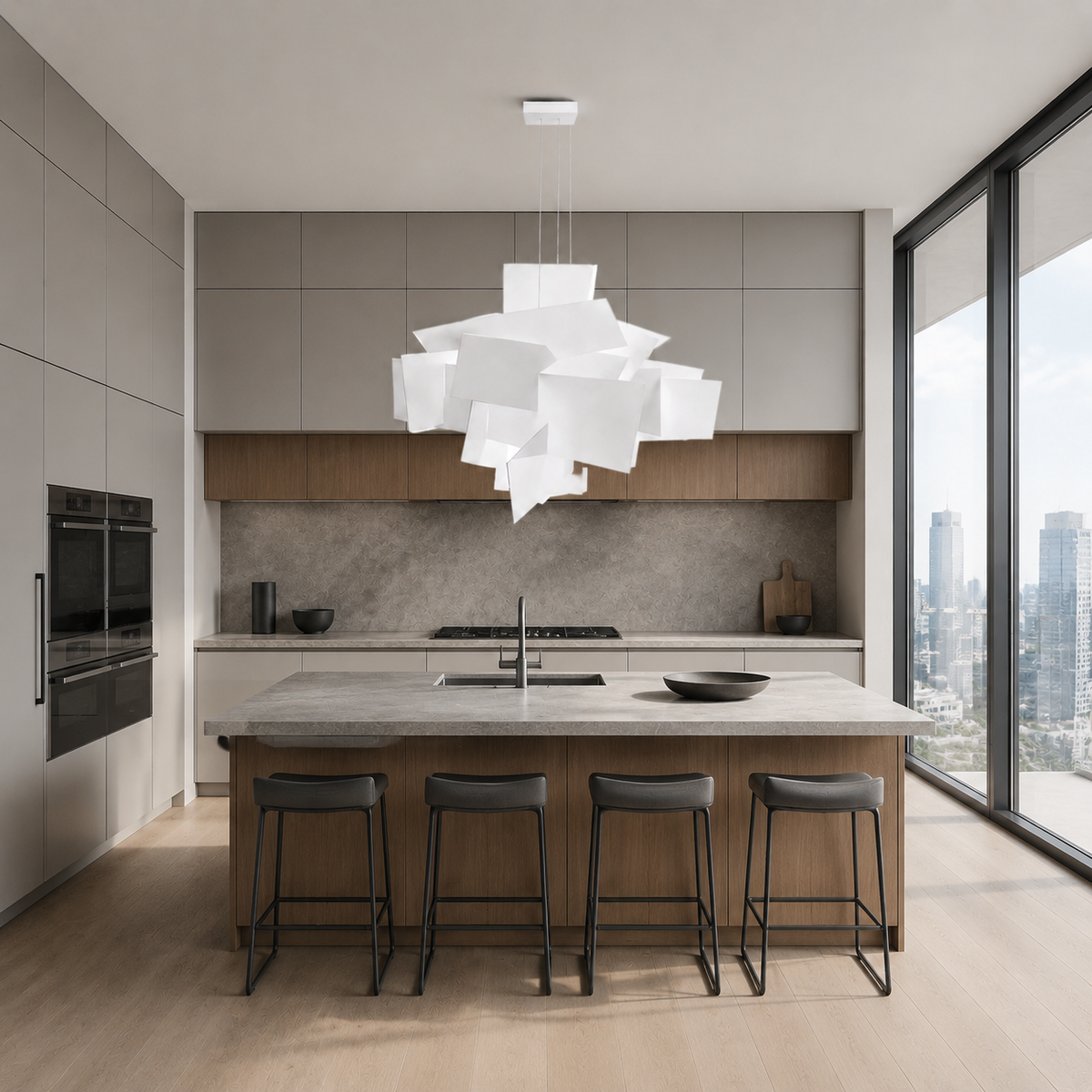 Підвісна люстра біла L-80 cm E27 White Geometry 260944-100008779