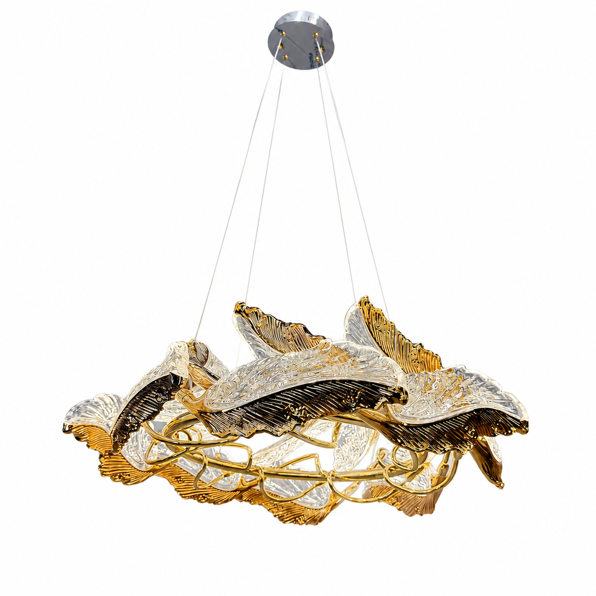 Підвісна люстра D-70 cm Led 20W 3000K-6000K Gold+Black Feather 260788-100008339