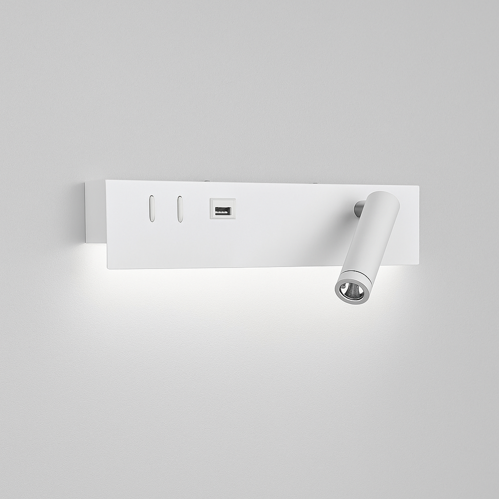 Настінний світильник білий зі спотом та USB-A L-30 cm Led 8W 4000K White Merry me 251118-100006493