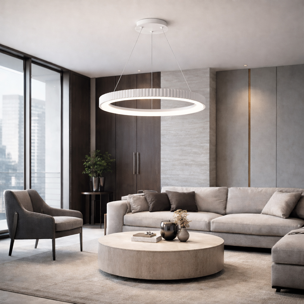 Підвісна люстра біла D-60 cm Led 50W 3000K-6500K White Gofre 260248-100007395