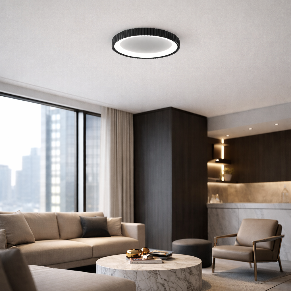 Стельова люстра чорна D-49 cm Led 72W 3000K-6500K Black Gofre 260248-100007397
