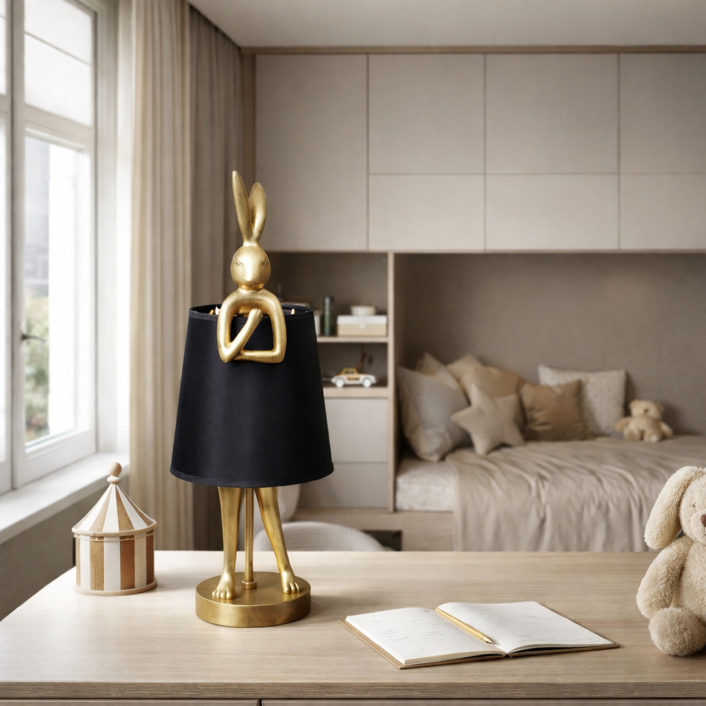 Настільна лампа кролик H-44 cm E27 Gold+Black Bunny 260247-100007419