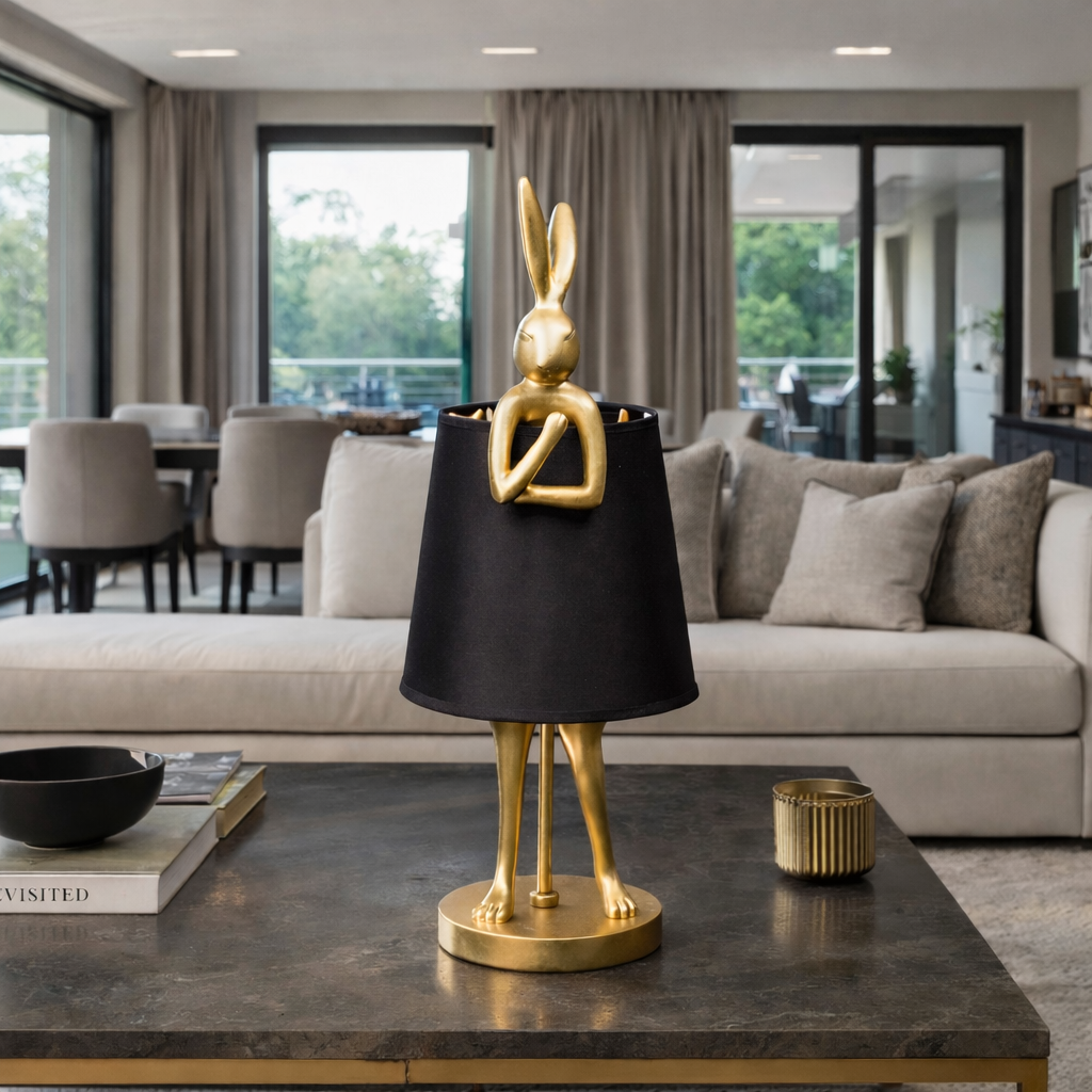 Настільна лампа кролик H-44 cm E27 Gold+Black Bunny 260247-100007419