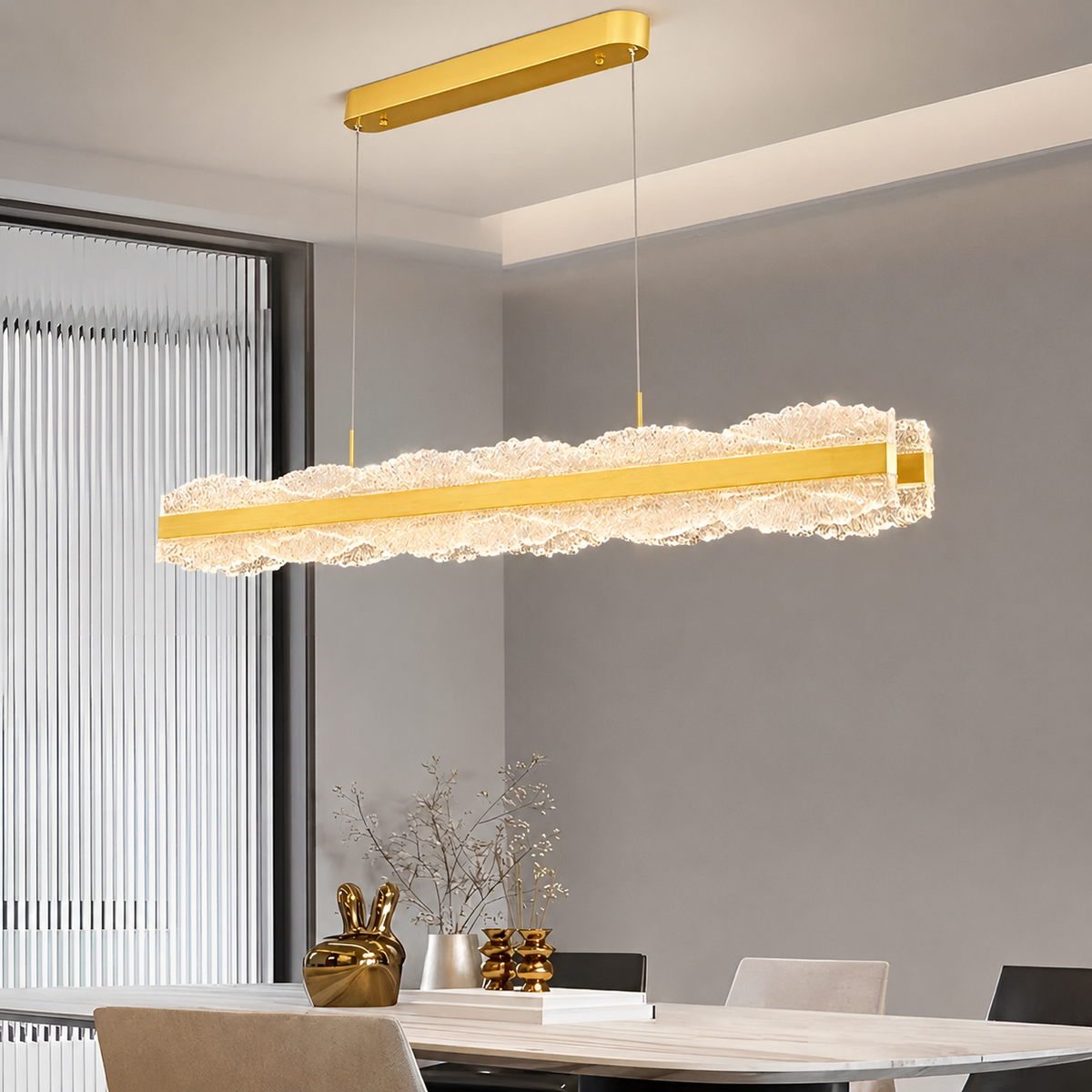Люстра підвісна золота видовжена L-120 cm Ice Led 200W Wave Line Gold 250622-100005037