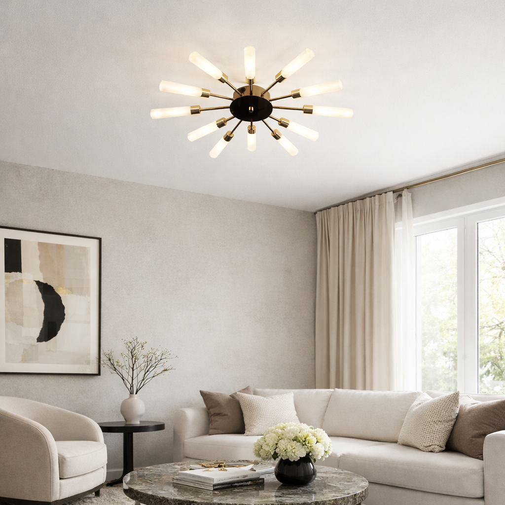 Стельова люстра золота з промінцями D-69 cm G9x12 Gold+White Sun 260118-100007044