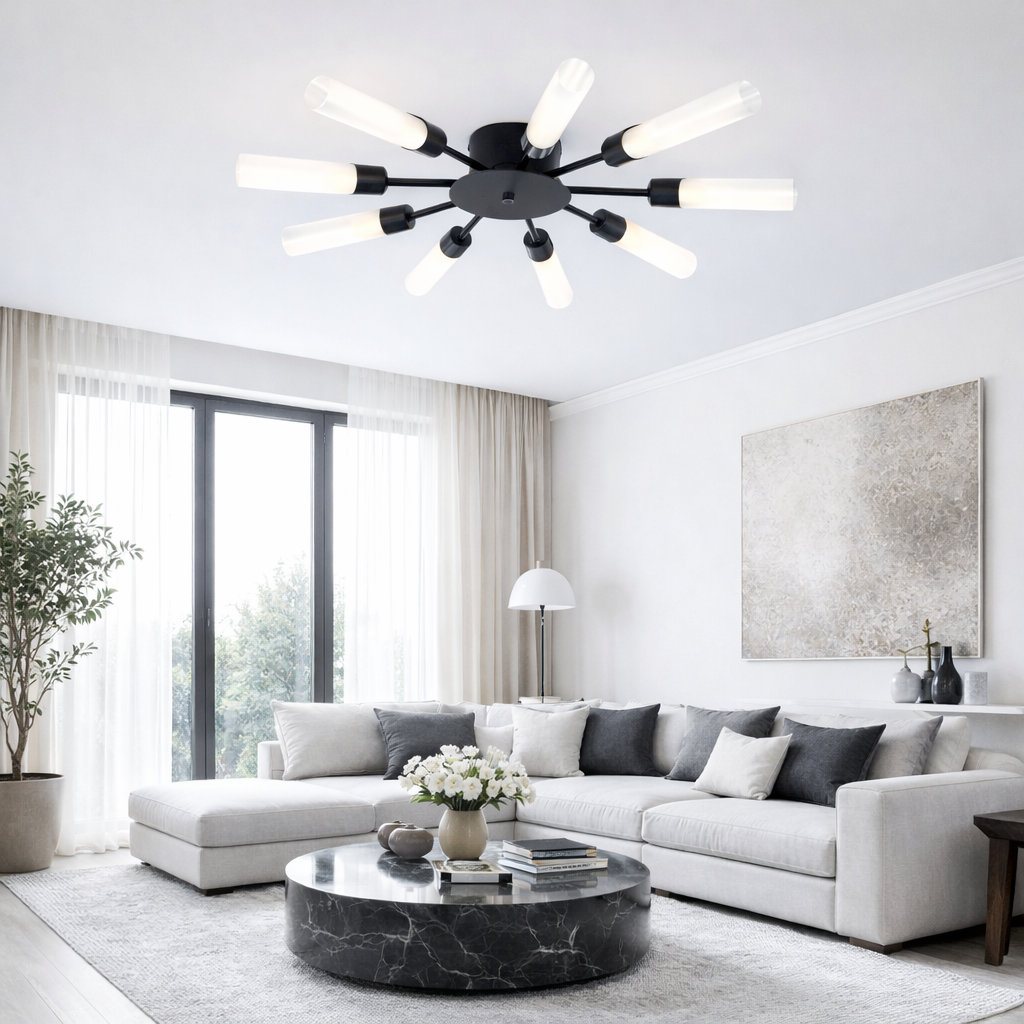 Стельова люстра чорна з промінцями D-69 cm G9x12 Black+White Sun 260118-100007045