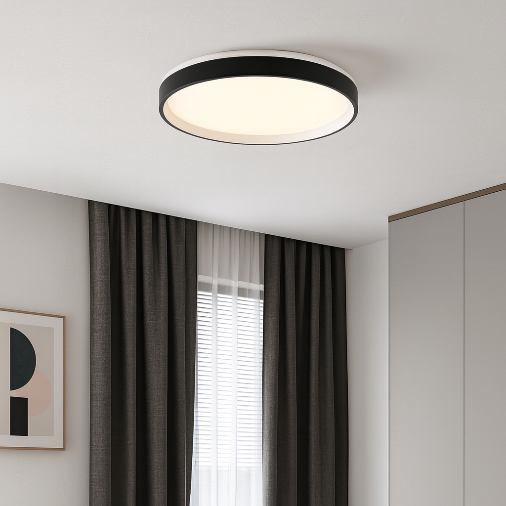 Стельовий світильник чорний світлодіодний D-38.5 cm H-7 cm IP44 Led 48W Black+White Circle 250940-100006036