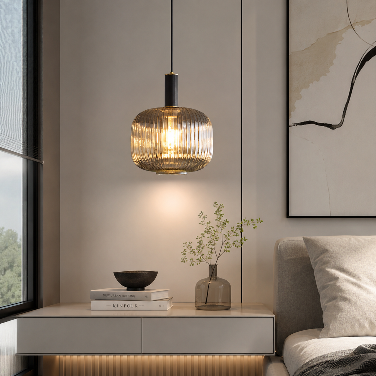 Підвісний світильник бурштиновий D-20 cm H-30 cm E27 Amber+Black Garden lamp 260758-100008378