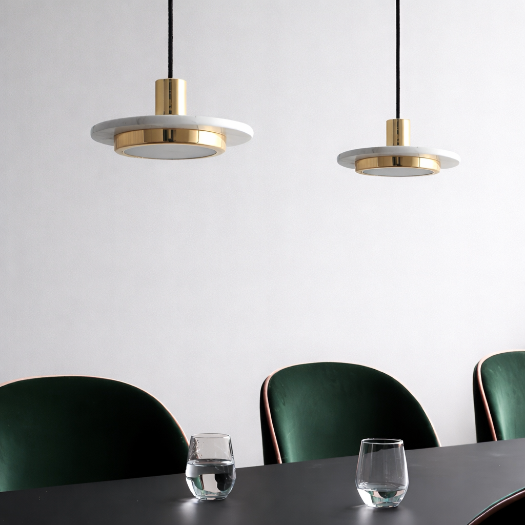 Підвіс білий з мармуру H-120 см Led 7W 4000K White+Gold Marble plate 260118-100007214