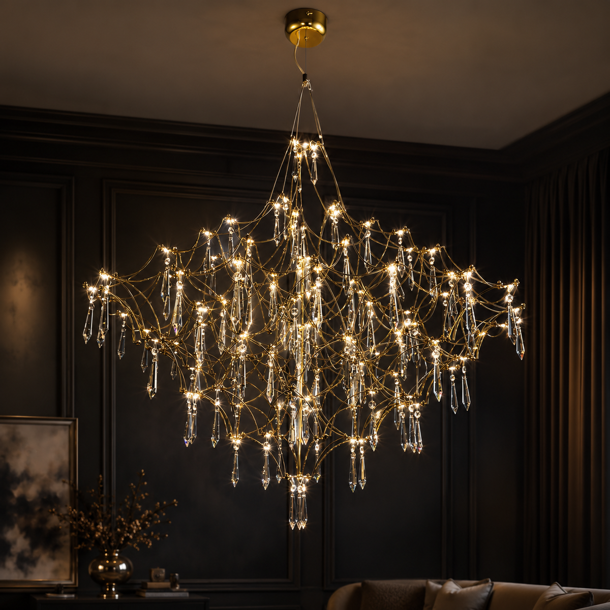 Підвісні люстри золоті з пультом D-60 cm / D-80 cm / D-100 cm Led 3000K-6000K Gold Rain 260618-100008197