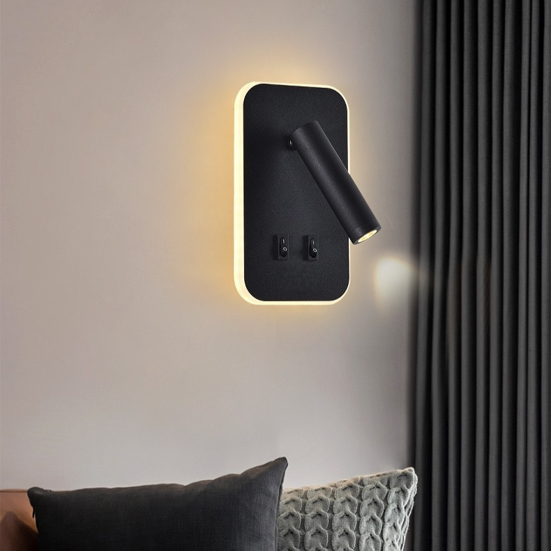 Бра з вимикачем на корпусі Bun tune rectangle 10W L-14 cm 4000К Black 250476-100004342