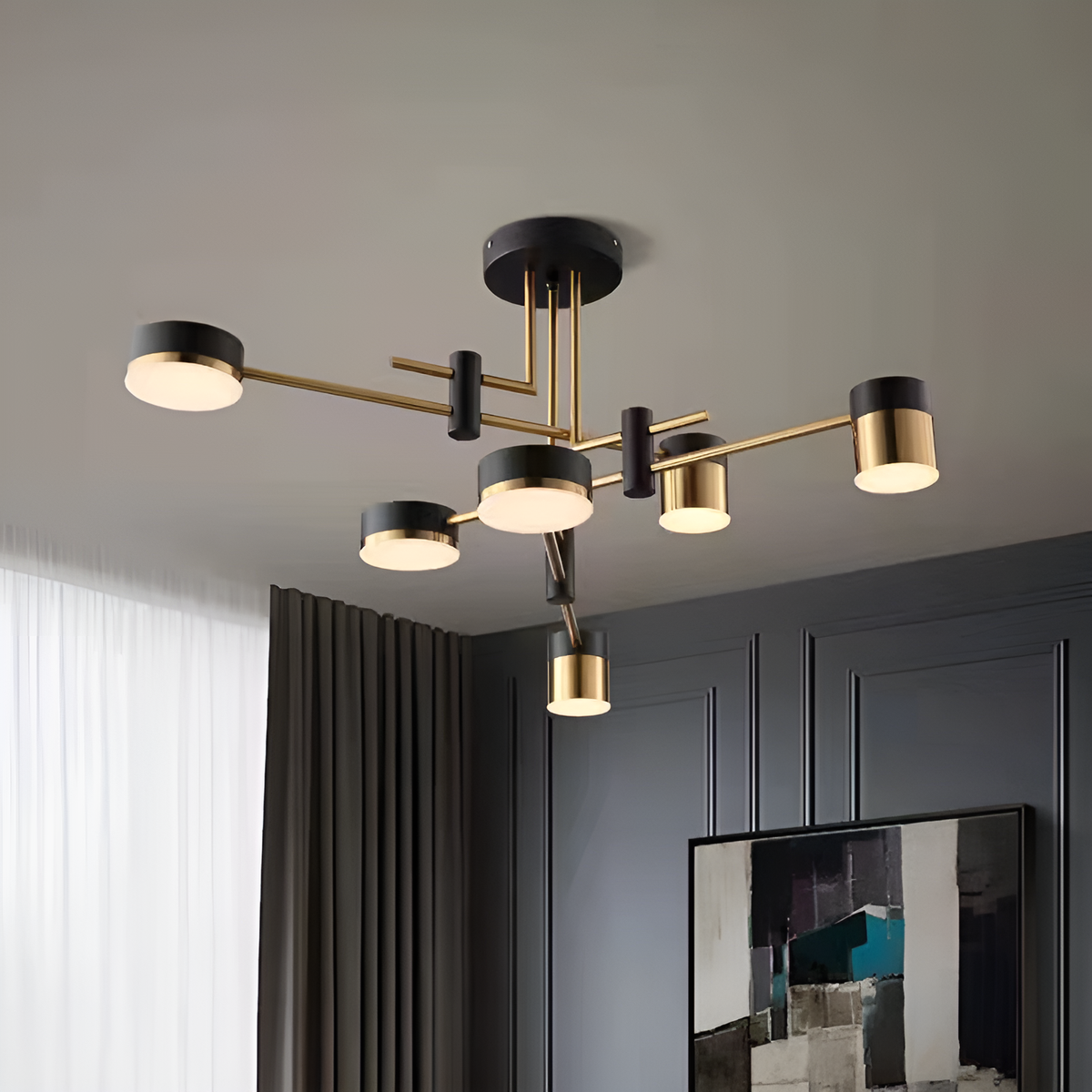 Люстра чорна з золотом Супутник H-37 cm D-60 cm Led 45W Satellite Black+Gold 231258-100002927