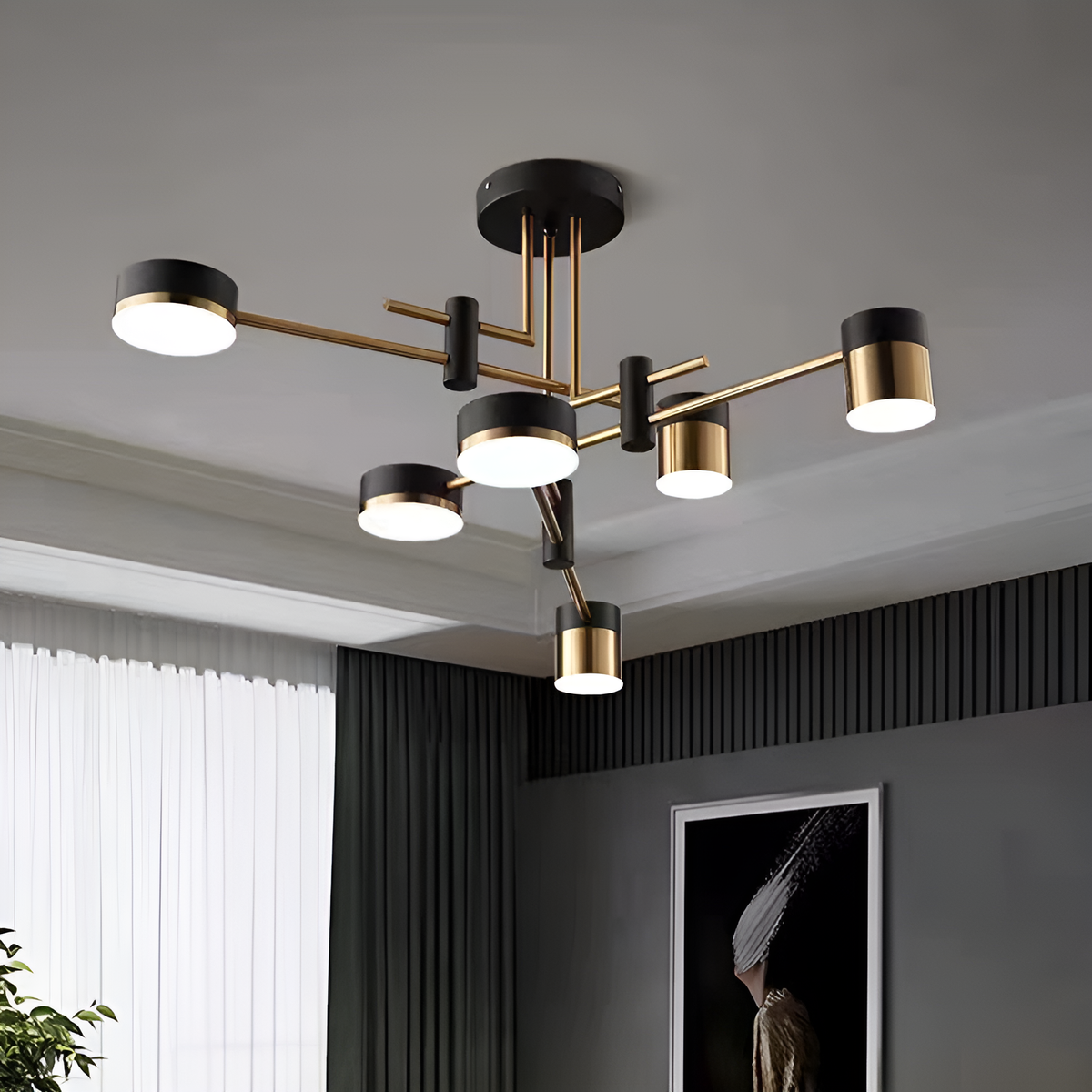 Люстра чорна з золотом Супутник H-37 cm D-60 cm Led 45W Satellite Black+Gold 231258-100002927