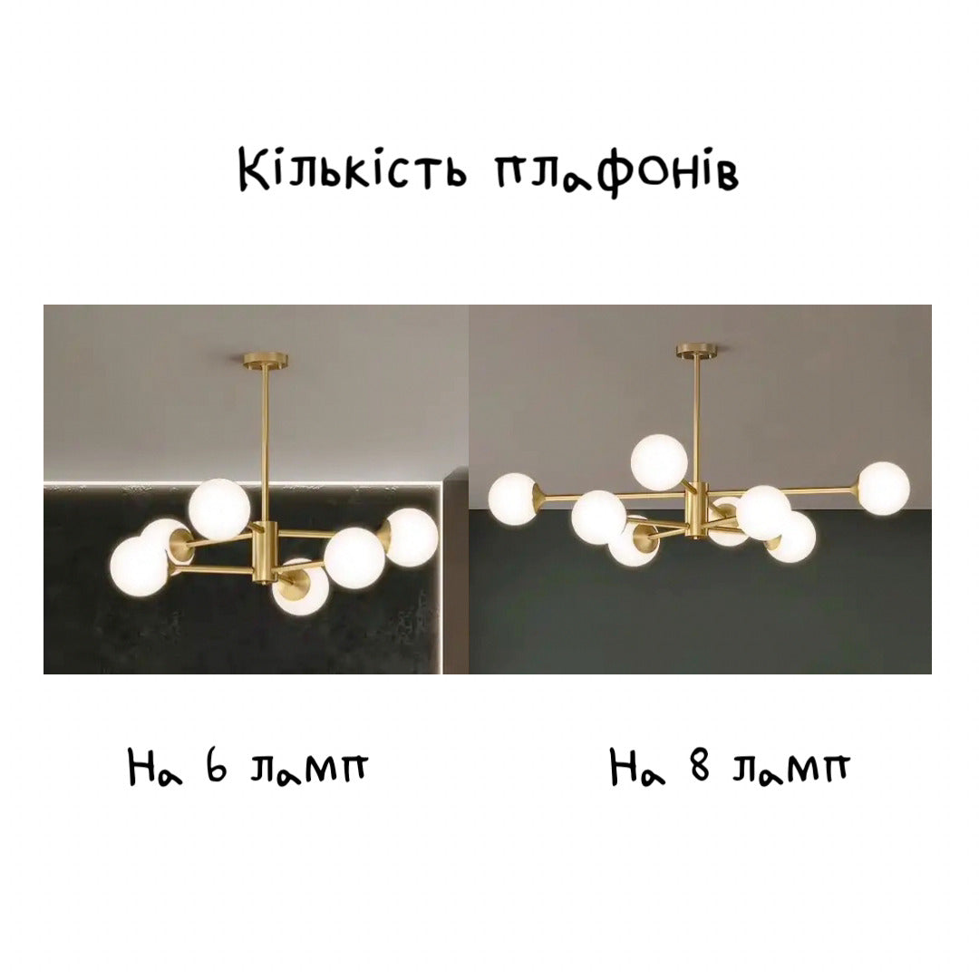 Люстра золота з білими плафонами сучасна D-82 cm 6/8 Gold Wendy Modo 231258-100002929